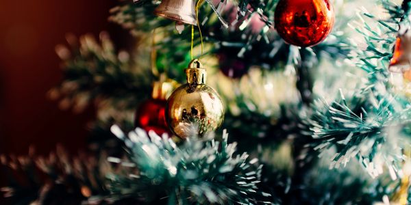 ornaments hanging on a Christmas tree