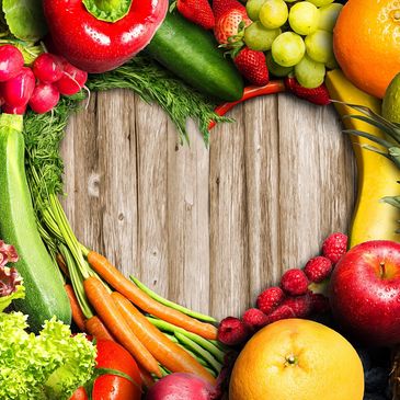 Healthy food arranged to show a heart design