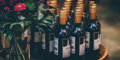 bottles of wine and flowers 