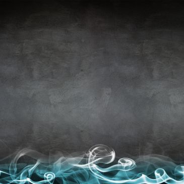 Abstract smoke swirls against a dark textured background.
