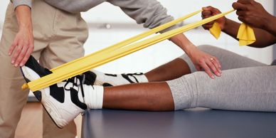 Young Black man, receiving Physical therapy in Atx on knee after sport injury in Austin near me prpt