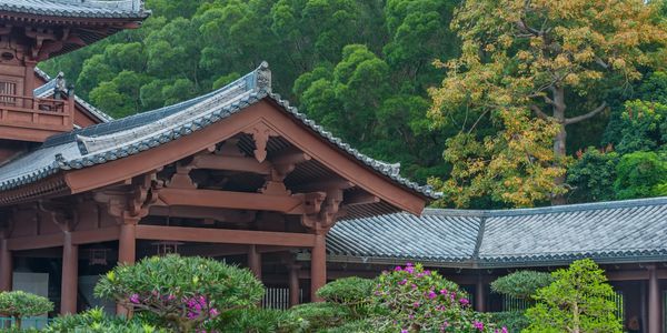 A temple with a garden