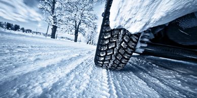 tires on a snowy road