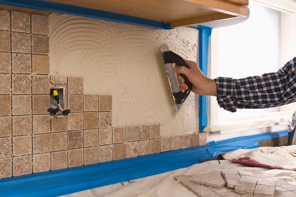 Kitchen backsplash installation with 2x2 tiles