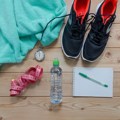 all the stuff ready for a fitness class