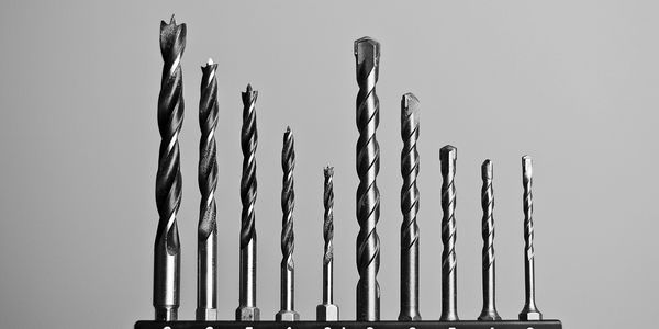 A set of drill bits arranged in ascending order by size.