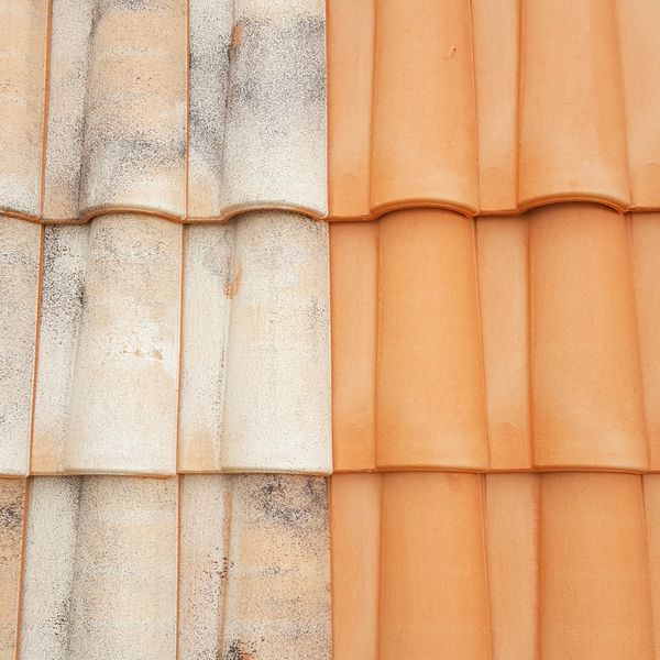 This is an example of clean and dirty roof tiles. 