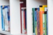 Blurred image of books on shelves.