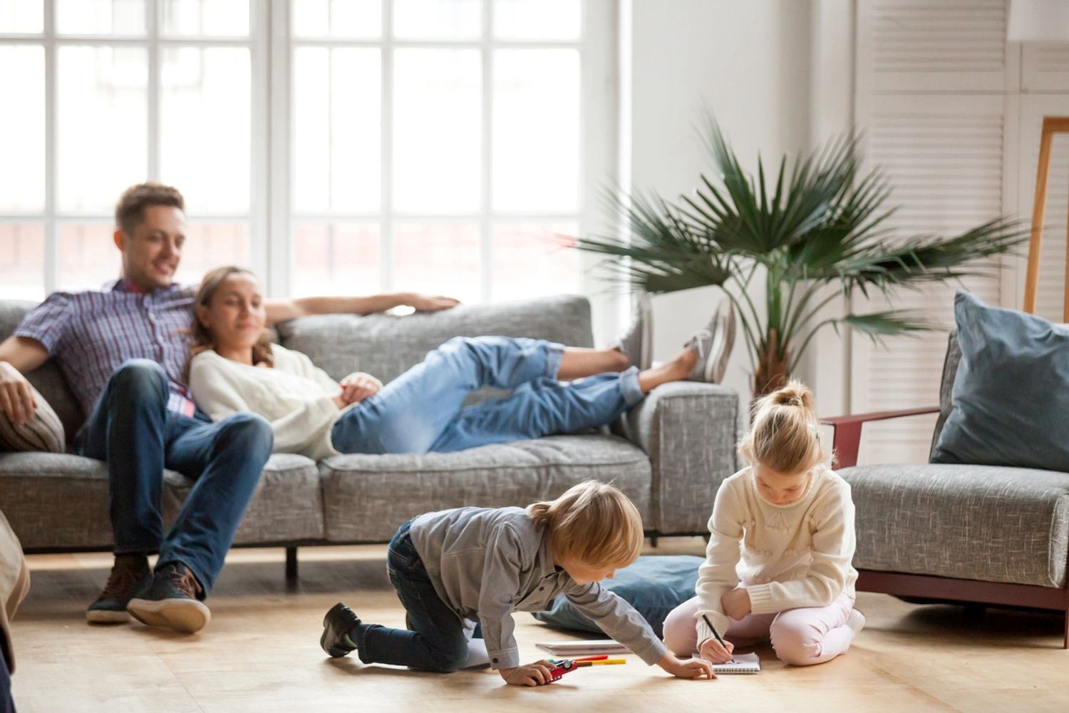 Family spending time together in living room.