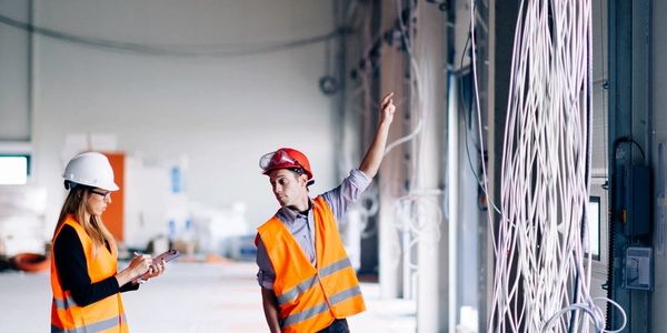Electricians inspecting work