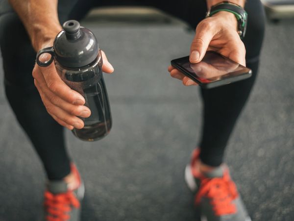 online business professional workout on the phone
