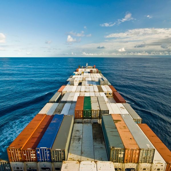 View of the containers in the ship