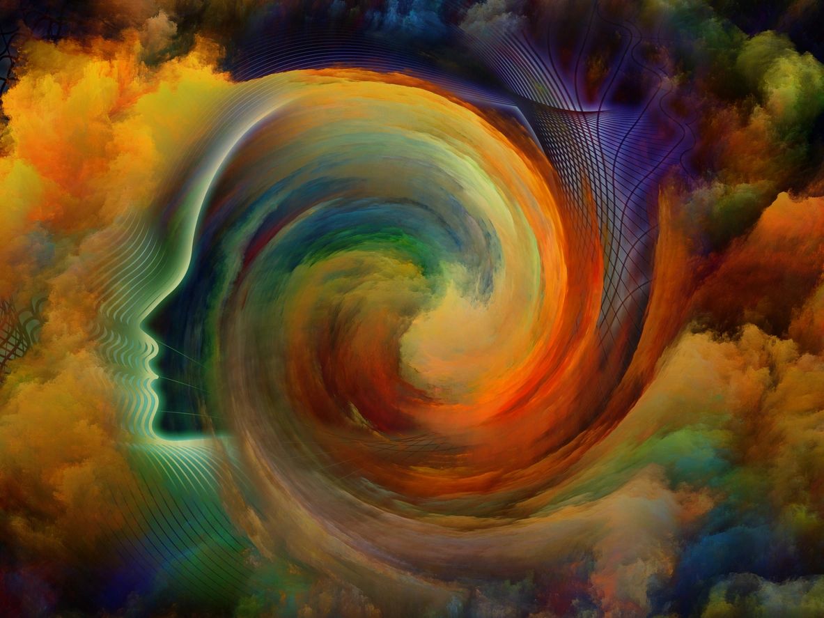 An abstract image of a swirling head, representing mental health