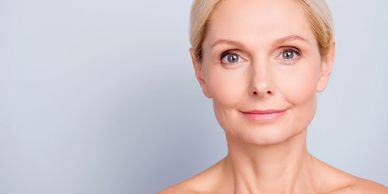 Mature woman with healthy skin tone and texture.
