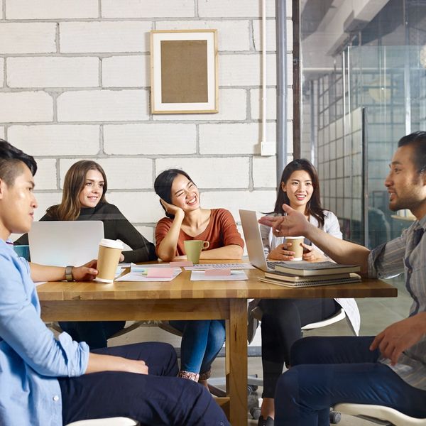 International students in group discussion