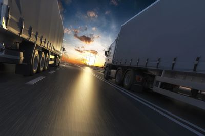 trucks on a road