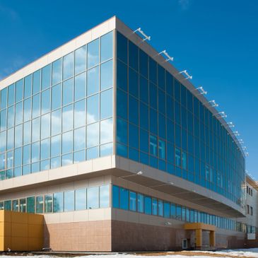 Medical professional building with large glass windows. 