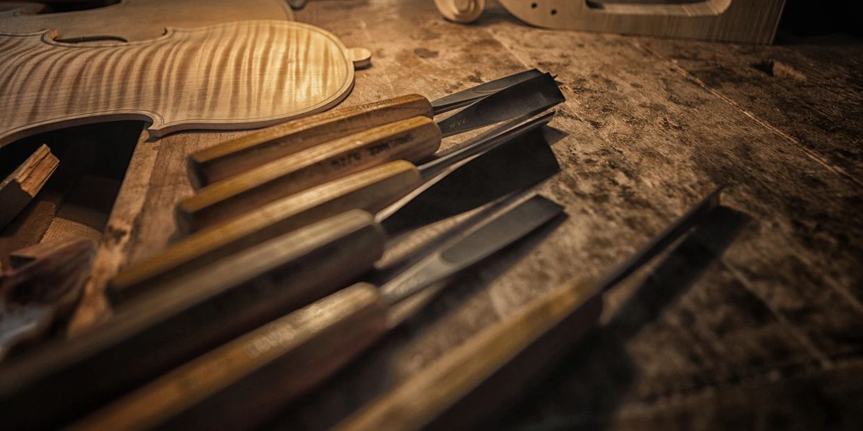 Wooden furniture tools on the display