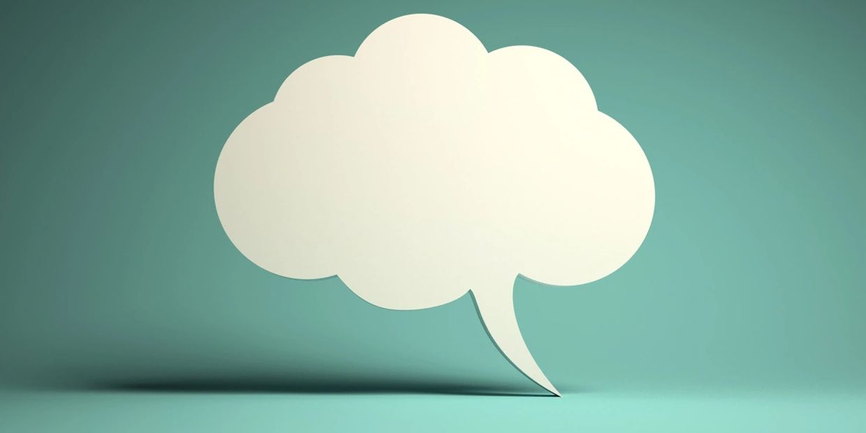 Blank speech bubble on blue background.