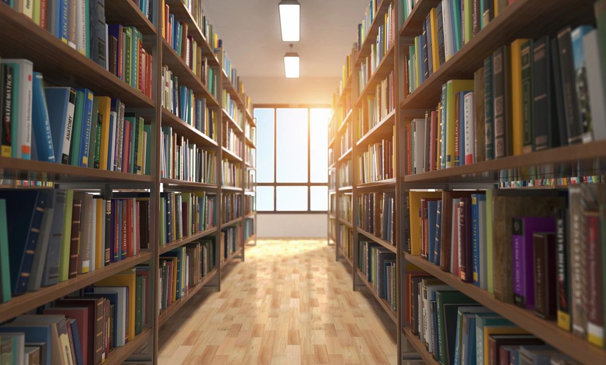 Library stacks of books