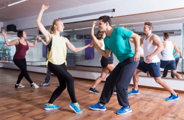 Group dance class in session.