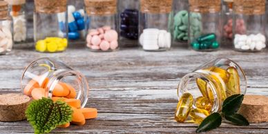 Dietary supplements in jars 