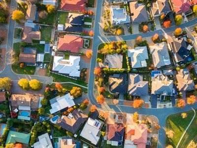 Drone aerial image of residential houses from above
