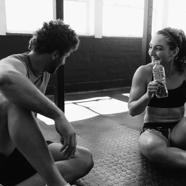Two people chatting after exercise