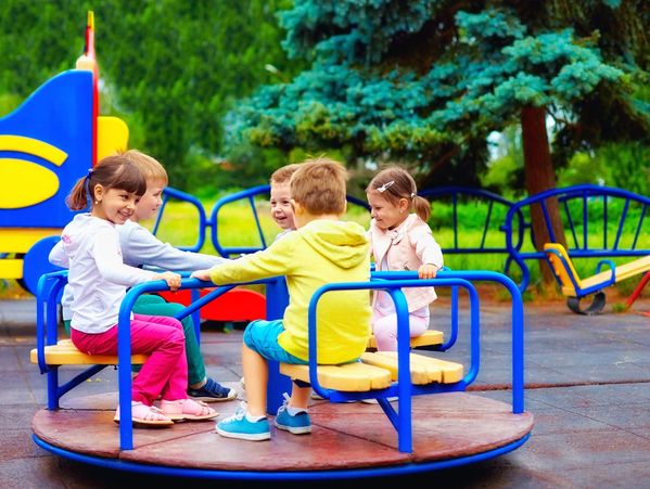 Kids having fun time at child care center