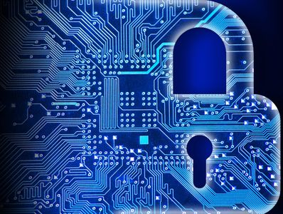 Digital padlock symbolizing cybersecurity and data protection.