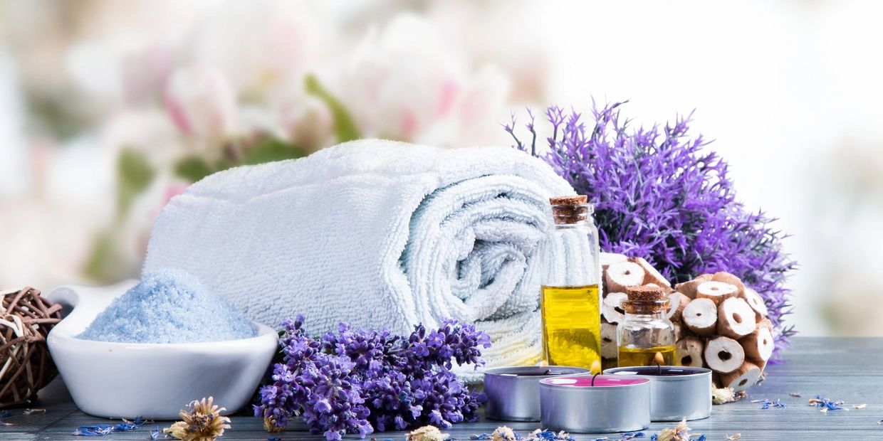 View of lavender essential oil on the display