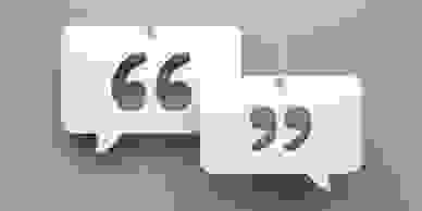 Graphic of speaking marks. Content creation, website copy and writing marketing materials. 