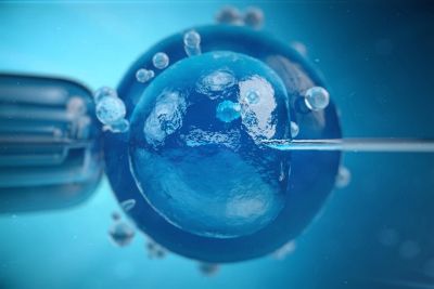 Microscopic image showing a needle injecting into a single cell.