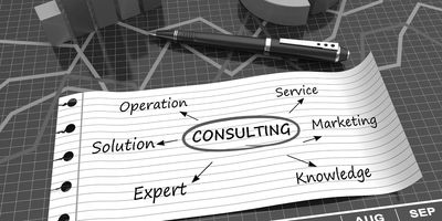 Piece of paper with the words, Operation, Solution, Expert, service, and consulting.