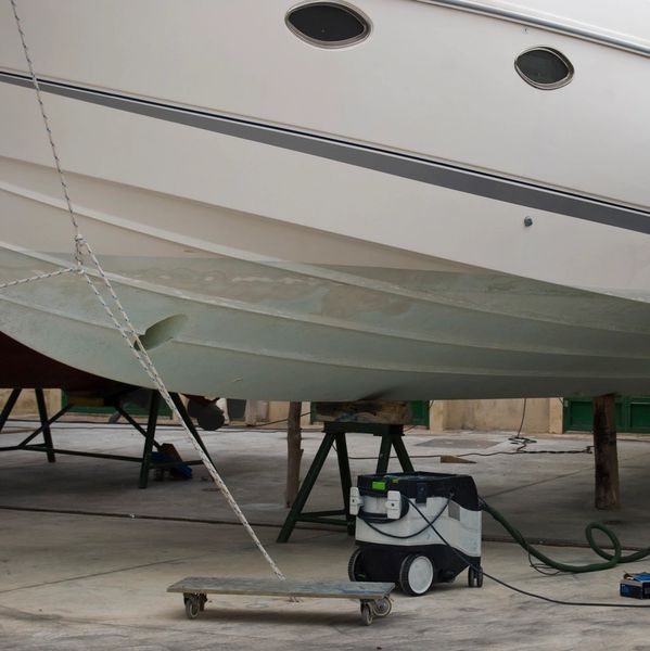 Boat hull being refurbished 