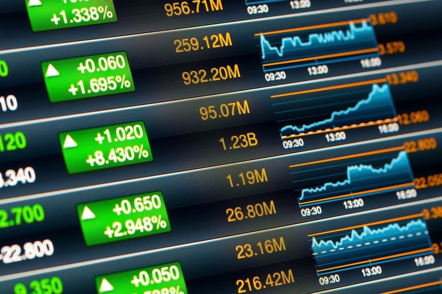 Stock market data showing stock prices, percentage changes, and trading volumes.