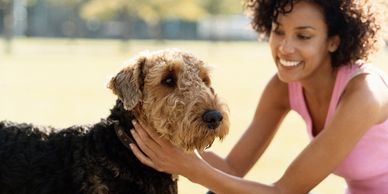 Woman with loyal dog