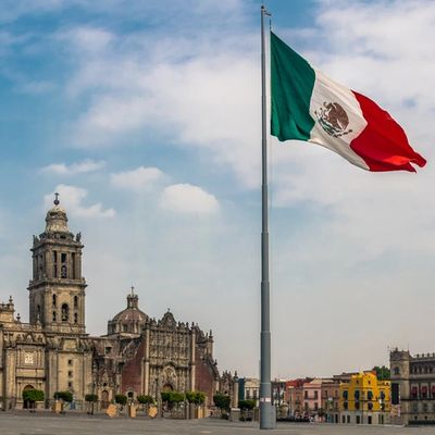 Mexico city flag and city view, spanish speaking city
