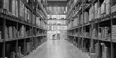 Aisle of shelving full of inventory