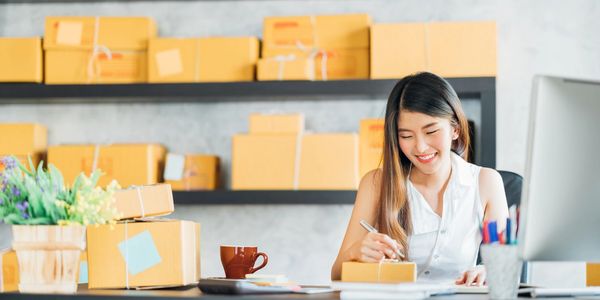 Small business owner working at desk