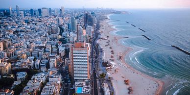 Beach and city skyline