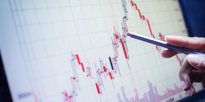 Graph on a computer display being pointed to with a pen