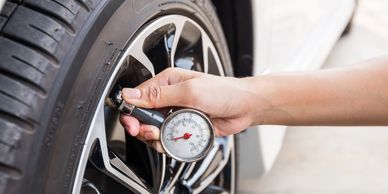 Air pressure of a car tires being checked at Shawnigan Garage in Shawnigan Lake