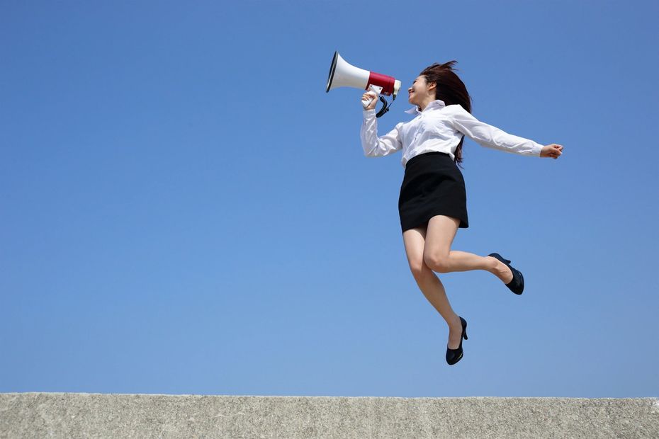 Lady with a bullhorn.