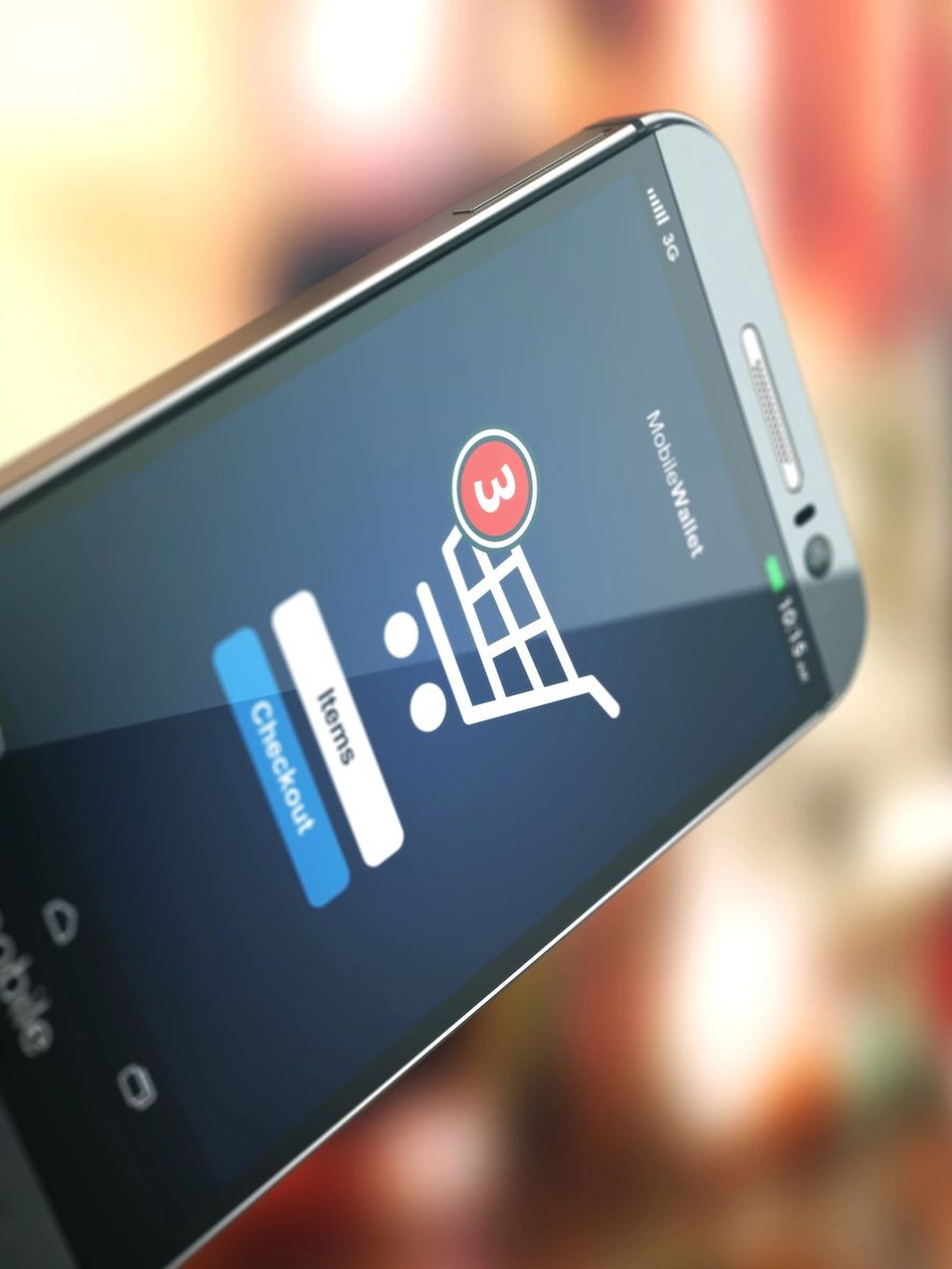 Smartphone displaying a shopping cart with 3 items ready for checkout.