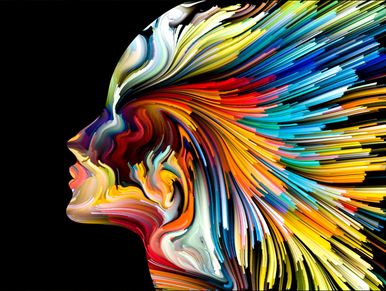 Vibrant abstract profile of a face with colorful flowing strokes.