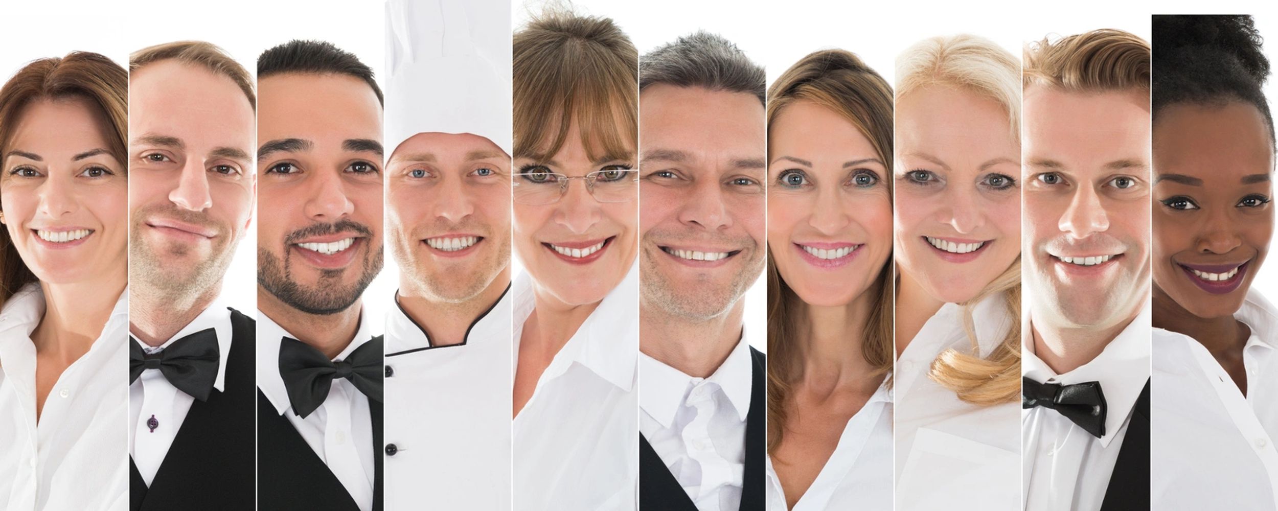 Faces of chefs, cooks and culinary professionals.