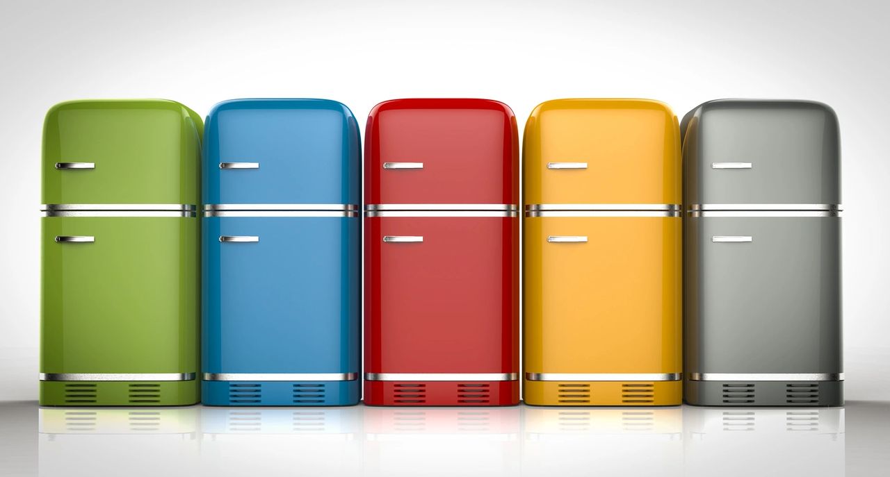 Line of classic colored refrigerators