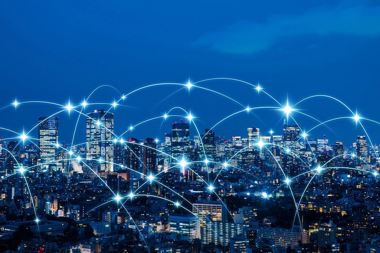 Abstract digital interface symbolizing AuxBridge’s advanced telecommunications solutions.