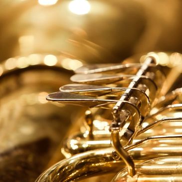 Close-up of a brass musical instrument with keys.